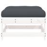 Garden Footstool with Cushion - White Solid Wood Pine