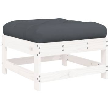 Garden Footstool with Cushion - White Solid Wood Pine