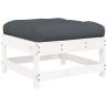 Garden Footstool with Cushion - White Solid Wood Pine