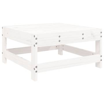 Garden Footstool with Cushion - White Solid Wood Pine