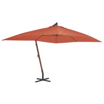 Cantilever Umbrella with Wooden Pole - 400x300 cm Terracotta