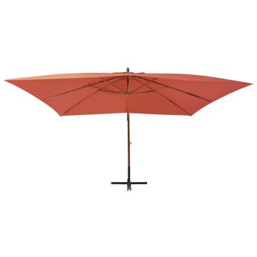 Cantilever Umbrella with Wooden Pole - 400x300 cm Terracotta