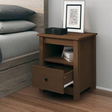 Stylish Honey Brown Bedside Cabinet - Solid Pine Wood Nightstand