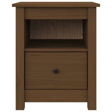 Stylish Honey Brown Bedside Cabinet - Solid Pine Wood Nightstand