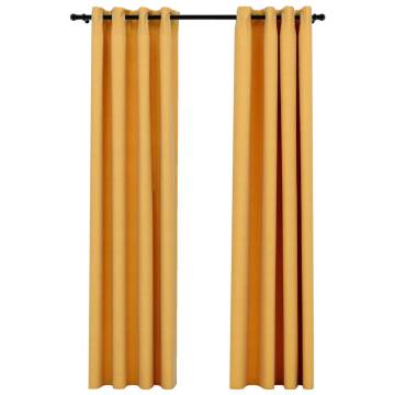 Linen-Look Blackout Curtains - Yellow Grommeted 140x245cm