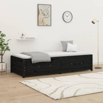 Day Bed Black 75x190 cm | Solid Pine Wood Small Single