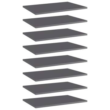 High Gloss Grey Bookshelf Boards - 8 pcs | HipoMarket