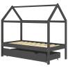 Kids Bed Frame with Drawer - Dark Grey Pine Wood 80x160cm