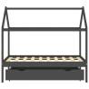 Kids Bed Frame with Drawer - Dark Grey Pine Wood 80x160cm