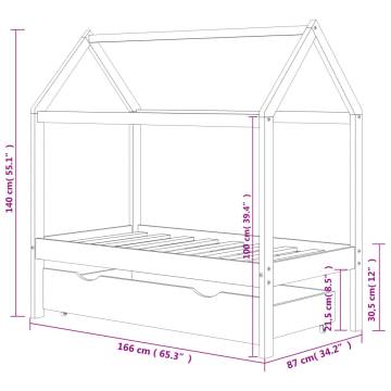 Kids Bed Frame with Drawer - Dark Grey Pine Wood 80x160cm