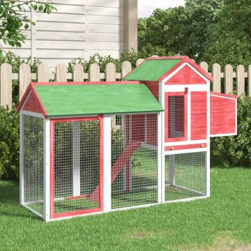 Chicken Coop Red - 193x65x117 cm Solid Pine Wood | HipoMarket