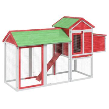 Chicken Coop Red - 193x65x117 cm Solid Pine Wood | HipoMarket