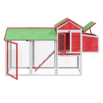 Chicken Coop Red - 193x65x117 cm Solid Pine Wood | HipoMarket