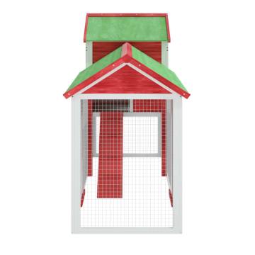 Chicken Coop Red - 193x65x117 cm Solid Pine Wood | HipoMarket