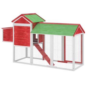 Chicken Coop Red - 193x65x117 cm Solid Pine Wood | HipoMarket