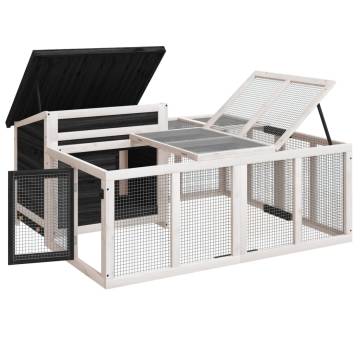 Rabbit Hutch Grey 144x123x67.5 cm - Solid Pine Wood for Pets