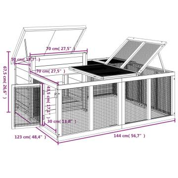 Rabbit Hutch Grey 144x123x67.5 cm - Solid Pine Wood for Pets