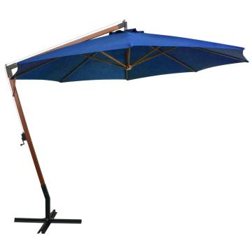 Azure Blue Hanging Parasol - 3.5x2.9m Solid Fir Wood