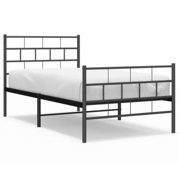 Black Metal Bed Frame with Headboard & Footboard - 90x190 cm