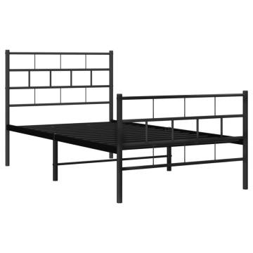 Black Metal Bed Frame with Headboard & Footboard - 90x190 cm