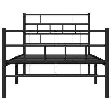 Black Metal Bed Frame with Headboard & Footboard - 90x190 cm