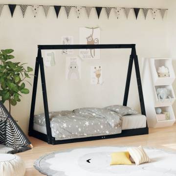 Kids Bed Frame Black 70x140 cm - Solid Pine Wood Design