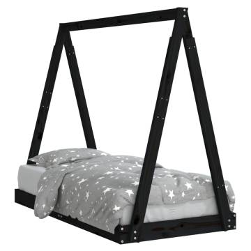 Kids Bed Frame Black 70x140 cm - Solid Pine Wood Design