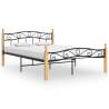 Bed Frame Black Metal and Solid Oak Wood 160x200 cm Colour light brown Size 160 x 200 cm 