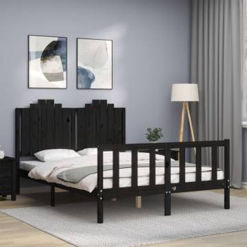 Black Bed Frame with Headboard - Solid Wood 140x200cm | Hipomarket