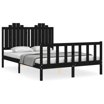 Black Bed Frame with Headboard - Solid Wood 140x200cm | Hipomarket