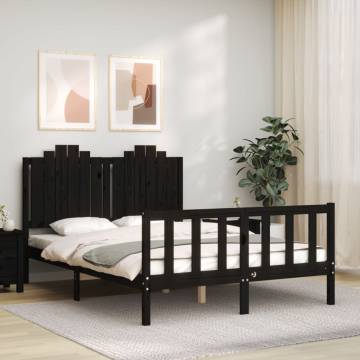 Black Bed Frame with Headboard - Solid Wood 140x200cm | Hipomarket