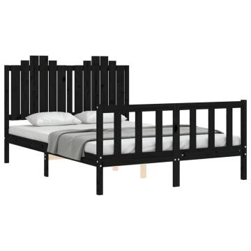 Black Bed Frame with Headboard - Solid Wood 140x200cm | Hipomarket