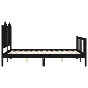 Black Bed Frame with Headboard - Solid Wood 140x200cm | Hipomarket