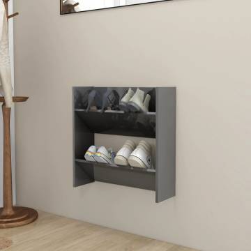 High Gloss Grey Wall Shoe Cabinet - Space Saving Design