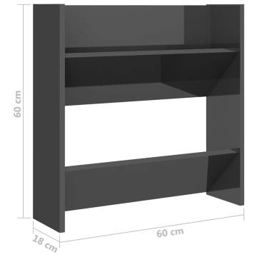 High Gloss Grey Wall Shoe Cabinet - Space Saving Design