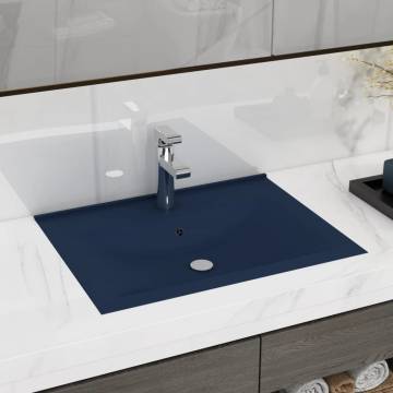 Luxury Dark Blue Ceramic Basin with Faucet Hole | 60x46 cm