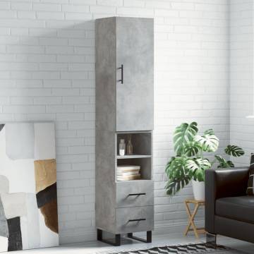 Stylish Highboard Concrete Grey - 34.5x34x180 cm | HipoMarket