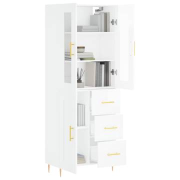 Stylish Highboard High Gloss White - 69.5x34x180 cm