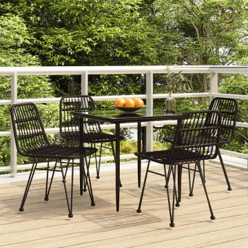 5 Piece Garden Dining Set - Black Poly Rattan | HipoMarket