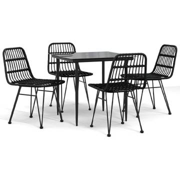 5 Piece Garden Dining Set - Black Poly Rattan | HipoMarket