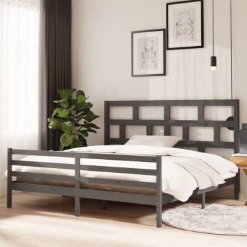 Grey Solid Wood Pine Bed Frame 200x200 cm - Modern Design