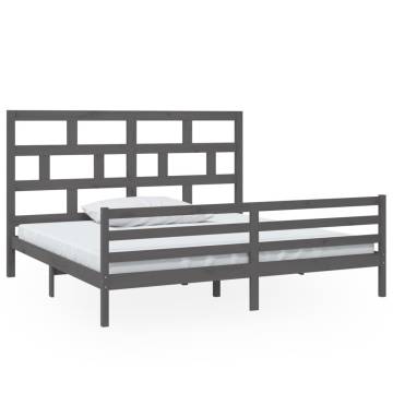 Grey Solid Wood Pine Bed Frame 200x200 cm - Modern Design