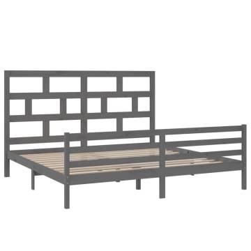 Grey Solid Wood Pine Bed Frame 200x200 cm - Modern Design