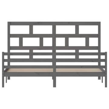 Grey Solid Wood Pine Bed Frame 200x200 cm - Modern Design