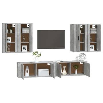 6 Piece TV Cabinet Set in Concrete Grey - Stylish & Practical