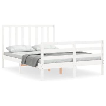 White Double Bed Frame with Headboard - Solid Wood