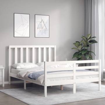 White Double Bed Frame with Headboard - Solid Wood