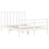 White Double Bed Frame with Headboard - Solid Wood