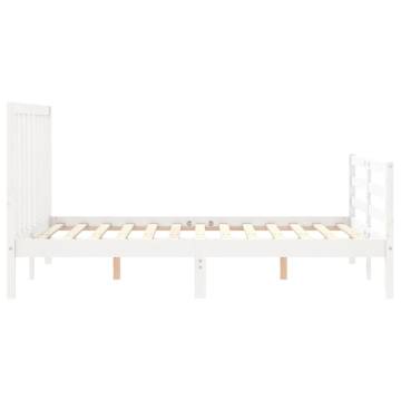 White Double Bed Frame with Headboard - Solid Wood