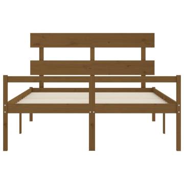 Honey Brown King Size Bed Frame with Headboard - Solid Wood